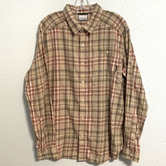 Columbia Other - Columbia Men's Cornell Woods Flannel Long Sleeve Shirt Beige Brown Plaid Large